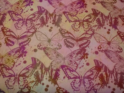 Seasons Pink Mauve Colors Butterflies Cotton Fabric 1 Yard Jason Yenter - Image 1 of 2