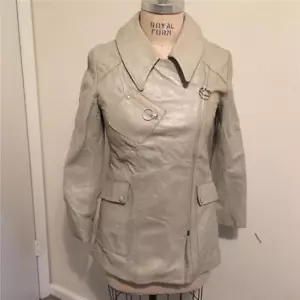Vintage 70er graue Ledermanteljacke - Bild 1 von 10