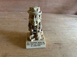 Old Fishermen Never Die Tangled Up In There Flies W234 Paula Figurine USA Vtg - Picture 1 of 20