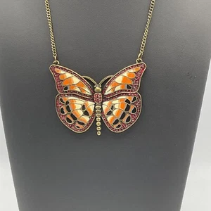 Collana Farfalla Dichiarazione Smalto Strass Tono Oro Antico Natura Insetto - Foto 1 di 14