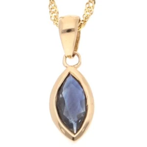 9Carat Yellow Gold Sapphire Solitaire Pendant (5x10mm) & 18" Twisted Curb Chain - Picture 1 of 4