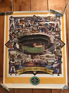 "Póster del estadio del condado de Milwaukee 1999 de los Braves Cerveceros 1953-1999 22x27" - Imagen 1 de 3