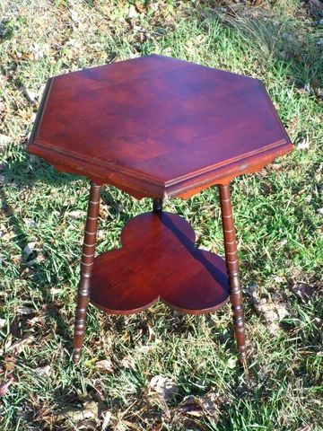 Vintage Solid Cherry Wood Tripod Hexagon 2 Tier Plant Stand Accent Table Cover