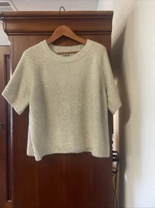 Maglione marrone scintillante glitter dorato manica corta XXL Worthington Boxy - Foto 1 di 9