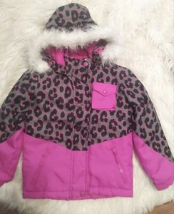 Girls PINK CHEETAH ANIMAL PRINT WINTER COAT w/FUR Snow Athletech Jacket S (6-6X) - Picture 1 of 4