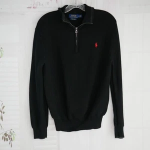 Vintage Polo Ralph Lauren Strick Pullover M schwarz 1/4 Reißverschluss Langarm rot Pony - Bild 1 von 9