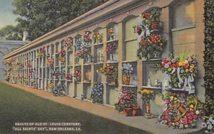 Postal LA: Bóvedas del cementerio de St. Louis, Nueva Orleans, Louisiana, lino vintage - Imagen 1 de 2