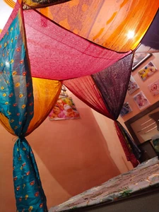 Silk Sari Bed Canopy Four Post Bed Canopy Drapes Vintage fabric Canopy - Picture 1 of 5