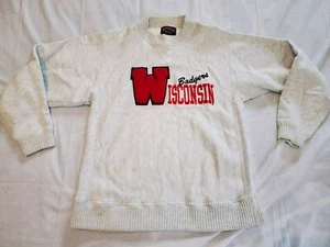 VTG 90s Nutmeg University Wisconsin Badgers Varsity Letter Gray Sweatshirt Med-L - Picture 1 of 10