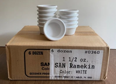 NEW White 1.5 Oz Melamine Ramekins 6 Dozen Condiment Cups Dip Bowls Gessner 0360 - Image 1 of 4