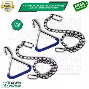 4 Pcs Calf Puller Hook & Chain 45" Apparatus Leg Catch Veterinary Inst German Gr - Picture 1 of 8
