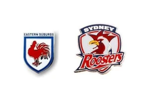SET OF 2 SYDNEY ROOSTERS NRL TEAM HERITAGE LOGO PIN BADGE & MASCOT LOGO PIN - Picture 1 of 1