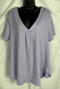 Lane Bryant Rib Knit Flowy Top Tee Plus Sz 14/16 Lavender Stripe V Neck Relaxed - Picture 1 of 10