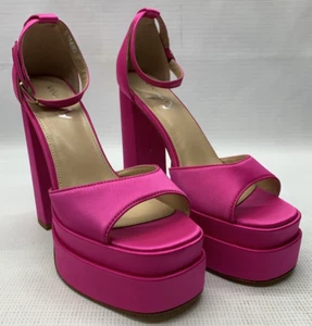 Vivianly Women Platform Ankle Strap Open Toe Chunky Block High Heels Rose Red 8 - Picture 1 of 11