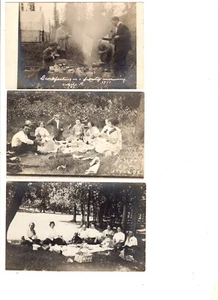 (5) Echt Foto Postkarten RPPC - 5 Stück: Picknick - Menschen essen draußen - Bild 1 von 4