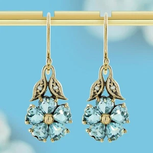 Ohrringe 9 Karat Gelbgold natürlicher Blautopas und Perlen Vintage-Stil - Bild 1 von 6