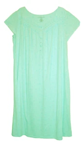 CROFT & BARROW Blue Floral Poly Short Sleeve Nightgown 3X midi Henley Gathers - Picture 1 of 5