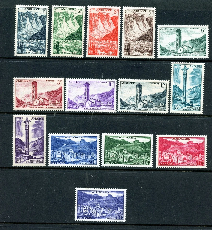 KMC4076-Andorra, FR #124\142 (A957) (14) issues of 1955-8 Scenic,M,LH,CV$168.25 - Image 1 of 1