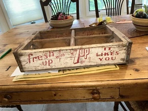 Vintage" Fresh Up With "7 Up it L7 UP It Likes You” 7 UP Wooden Crate w Dividers - Picture 1 of 22