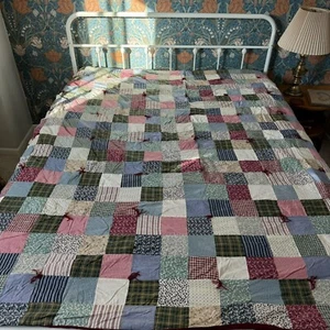 Vintage handgefertigte quadratische karierte Baumwolldecke Quilt Doppelgröße Decke - Bild 1 von 7