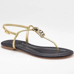 Sandalias de Tanga Tory Burch Bumble Bee Cuero Negro y Dorado Talla 7 - Imagen 1 de 7
