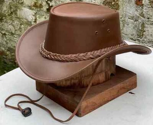 Para Hombre Vaquero Australiano Estilo Occidental Bronceado Outback Sombrero Acabado Aceitoso con Barbilla - Imagen 1 de 4