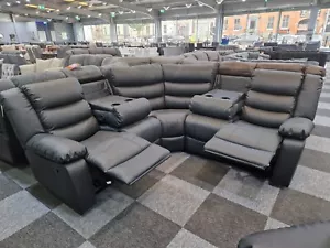 Roma Black Corner Recliner Sofas + Cupholders - Picture 1 of 6