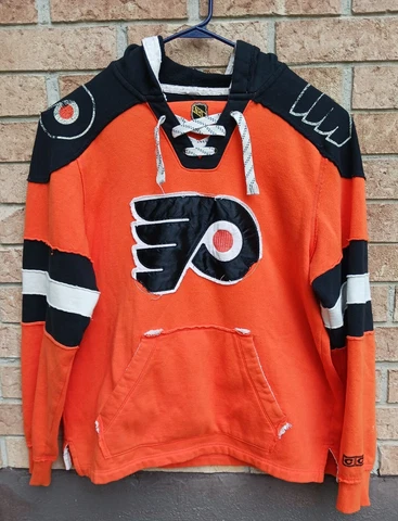 Philadelphia Flyers CCM PRO OK’d Distressed Hoodie Sweatshirt NHL Size Large Cover