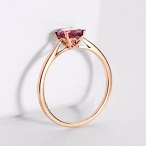 18k Rose Gold Red CZ 4-claws Band Men's/Women's Engagement Party Ring Sz 4-10 - Picture 1 of 5