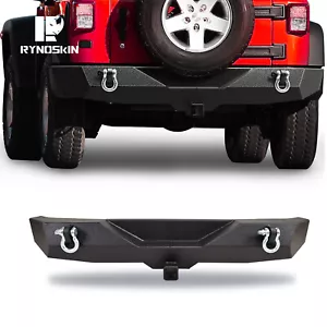 RYNOSKIN Rear Bumper Rear Bar Fits For 2007-2018 Jeep Wrangler JK Textured Black - Picture 1 of 7