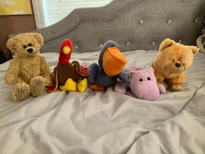 TY Beanie Babies 5pc Lot Gobbles 96, Scoop 96, Happy 93, Ty Bear 93 & Ty Dog 00 - Picture 1 of 8