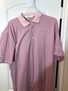 Fairway & Greene Polo Shirt Men's Maroon Striped Short Sleeve Cotton MEDIUM - Picture 1 of 11