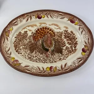 Turkey Serving Tray Platter Vintage Ceramic Browns Christmas 42cm - Foto 1 di 18