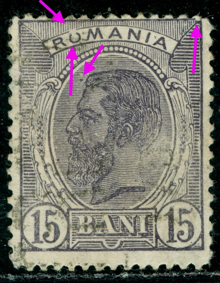 King Carol 1900, Spic de Grau/Oreja de trigo, sin marca de agua, Rumania, 136, error/VFU Foto 1 de 1
