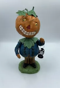 VTG 1990s HALLOWEEN PUMPKIN MAN BOBBLEHEAD JOINTED ARMS HOLDING LANTERN (Defect) - Picture 1 of 9