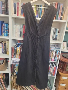 Toast Denim Black Pinafore Dress UK 12 EU 40 Midi Maxi Utility - Picture 1 of 12