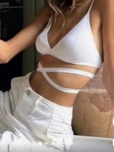 ZARA White Knotted Waist Knit Bralette NWT Size Small - Picture 1 of 10