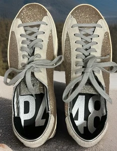 P448 Sneakers basse da donna John Glitter in camoscio oro/grigio, taglia 37 SPARKLE - Foto 1 di 5