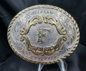 Montana Silversmiths Vintage Belt Buckle Initial "F” Monogram Western Rodeo - Picture 1 of 2