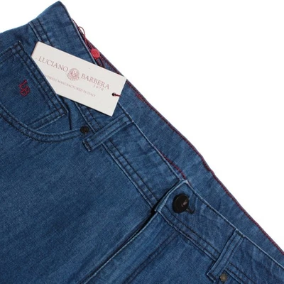 Pantalones de mezclilla Luciano Barbera nuevos con etiquetas 5 bolsillos talla 54 (US 38) en lino azul/algodón Foto 1 de 4