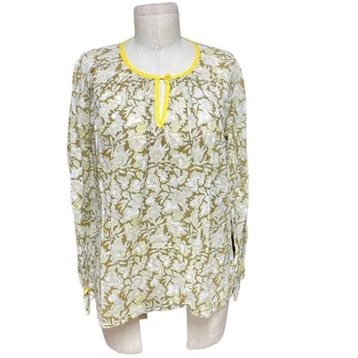 Roberta Roller Rabbit Yellow and Brown Floral Print Peasant Top Size XS - Image 1 of 4