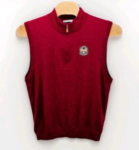 Donald Ross PGA Pro Logo Golf Sweater Vest Mens XL 100% Merino Wool 1/4 Zip Red - Picture 1 of 12