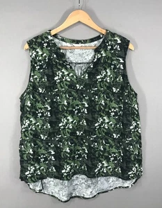 Caslon Top Donna XL Verde Floreale Popover Blusa Scollo a V Spacco Senza Maniche Cotone - Foto 1 di 9