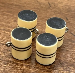 Vintage Set of 4 BLACK & CREAM CELLULOID Barrel Shaped Buttons - 3/4" (N4) - Picture 1 of 5