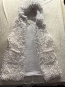 Ashley by 26 International Womens L Furry Fuzzy Long Cardigan Vest Hooded Shaggy - Picture 1 of 13