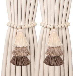 2er Pack Magnetische Gardinen Raffhalter mit 3-stufiger Quaste, Holz Perlen Vorhang Holdba... - Bild 1 von 7
