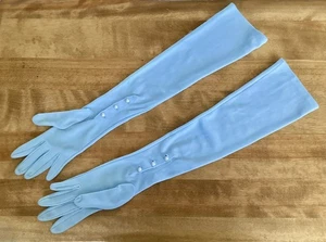 VTG 50’s-60’s FOWNS Light Blue Soft Nylon Opera Gloves, SZ 6 1/2, 24” Long - Picture 1 of 4