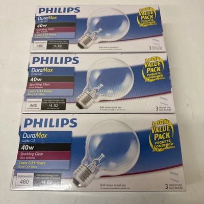 9 Light Bulbs 40 Watt Clear Phillips DuraMax G25 Globe Decorative - Image 1 of 4