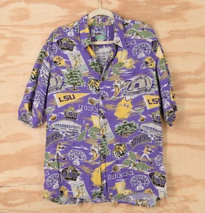 Cucchiaio vintage LSU Tigers Reyn RARO!! Camicia in rayon Hawaiian Aloha uomo XL - Foto 1 di 11