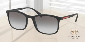 PRADA LINEA ROSSA PS 01TS DG00A7 Czarne gumowe szare gradientowe męskie okulary przeciwsłoneczne - Zdjęcie 1 z 2
